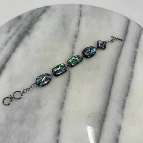 Sterling silver faux abalone link bracelet - Picture 2 of 6